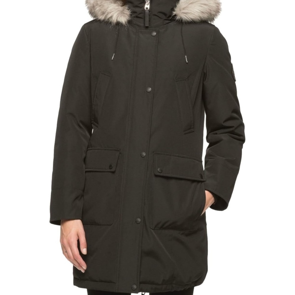 Black Parka Jacket with Detachable Fur Lined Hood